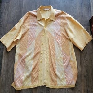 Vintage Silver Silk Nine Button Down Top Size 2X